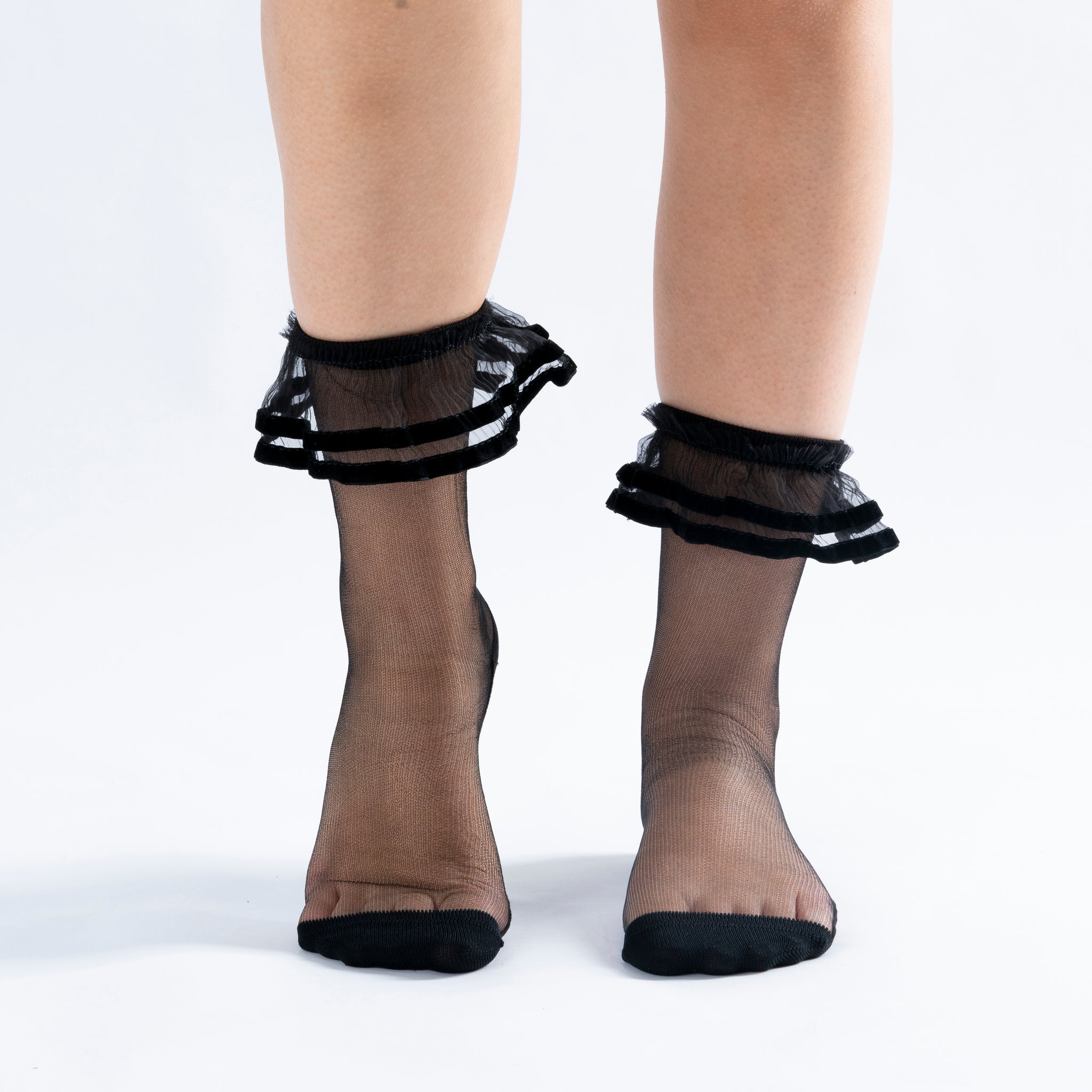 High Frilly Monoflament Black Lady Sock