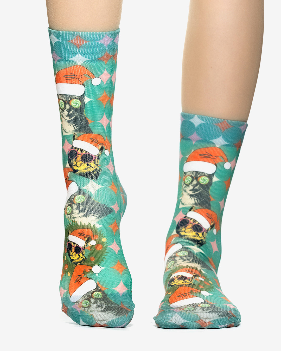 RETRO XMAS CAT Lady Socks