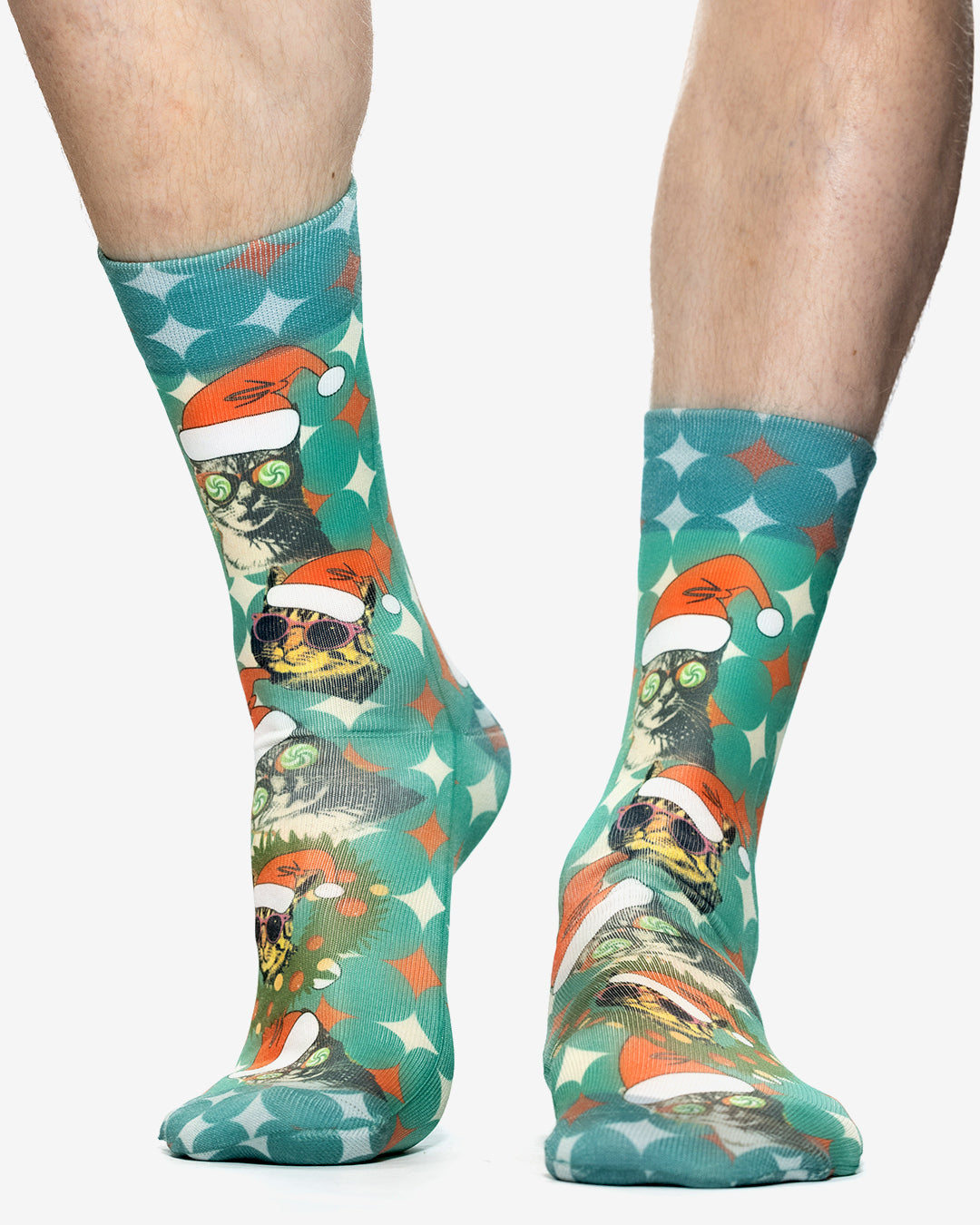 RETRO XMAS CAT Man Socks