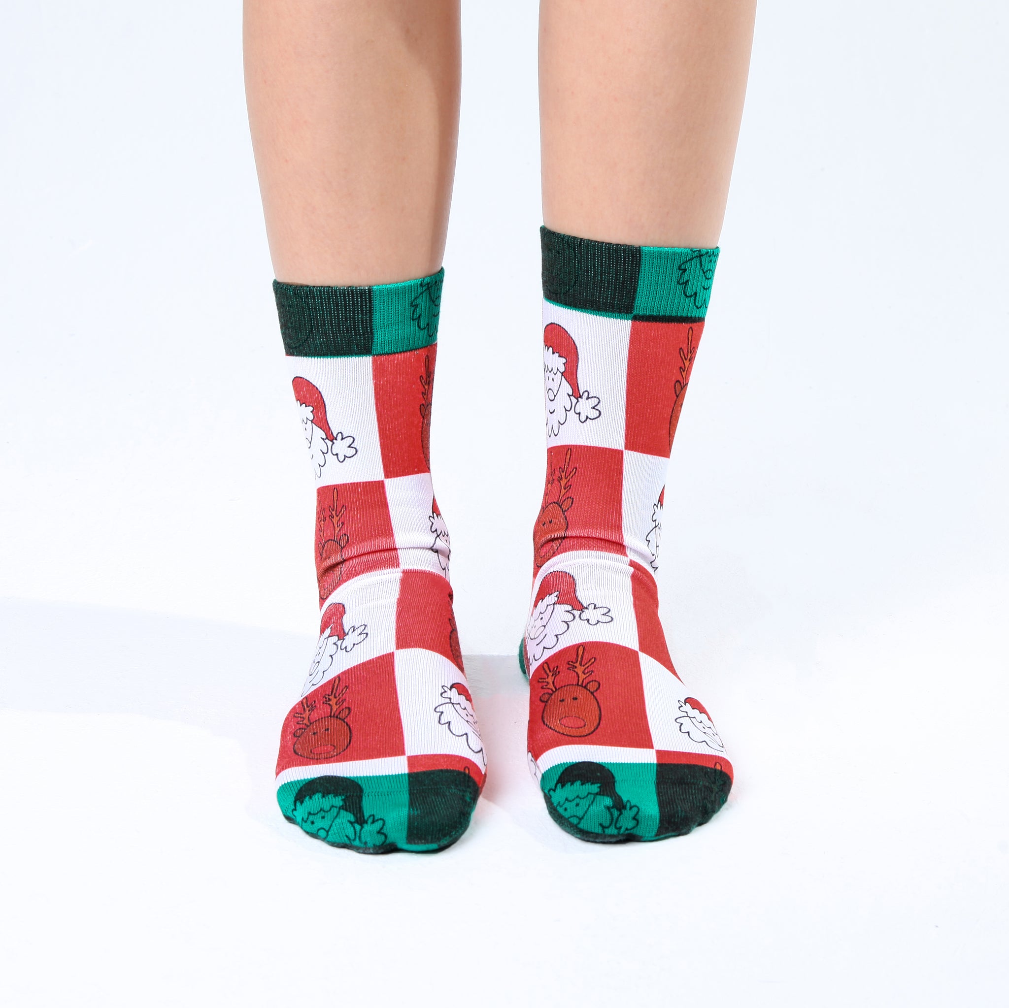 Deer and Santa Lady Socks